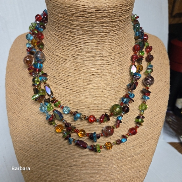 Jewelry - Vintage Multi-colored 3-Strand Czech Glass Beaded Necklace